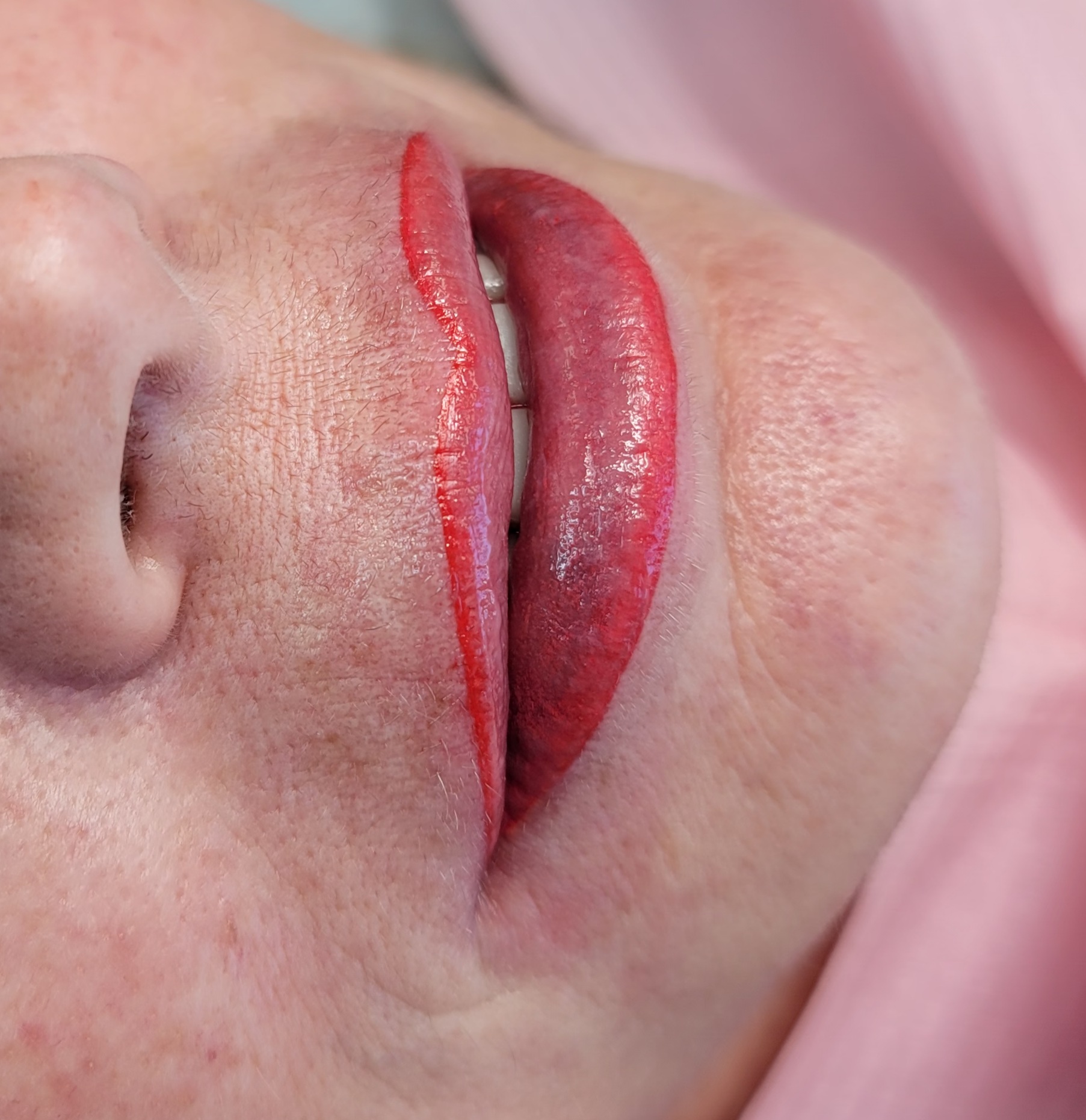 Lip blush result right after the procedure